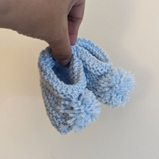 Hand-knitted Stone Booties with Pom Pom